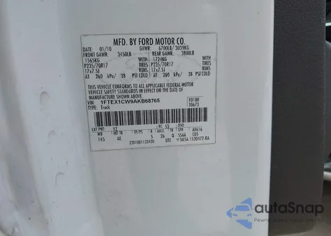 2010 Ford F-150 Stx/Xl из США, поврежденный, VIN 1FTEX1CW9AKB68765